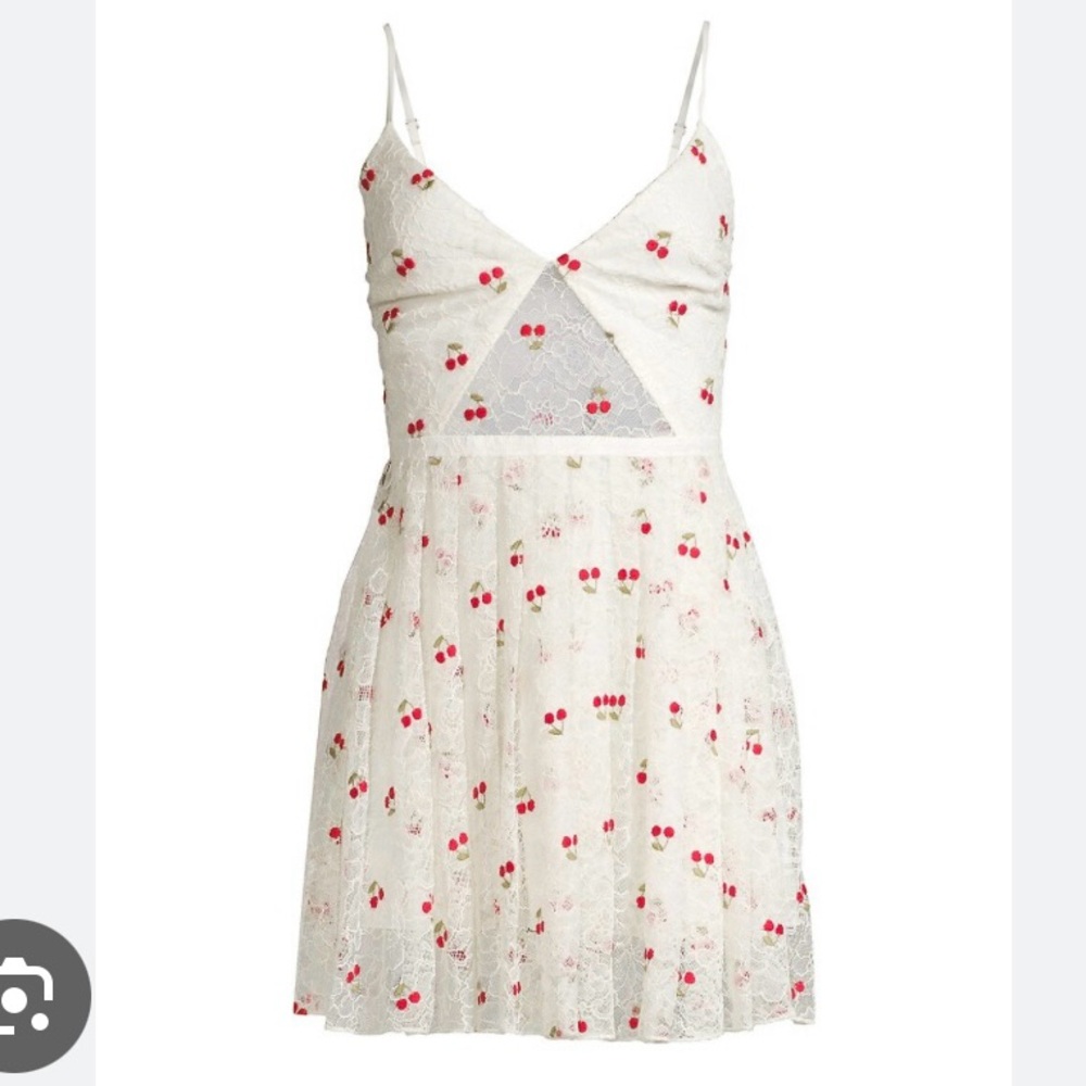 Fleur Du Mal Lace Sweetheart Cutout Dress with Cherry Embroidery